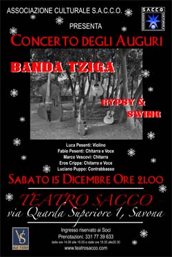 BANDA TZIGA – Sabato 15 Dicembre  – ore 21.00